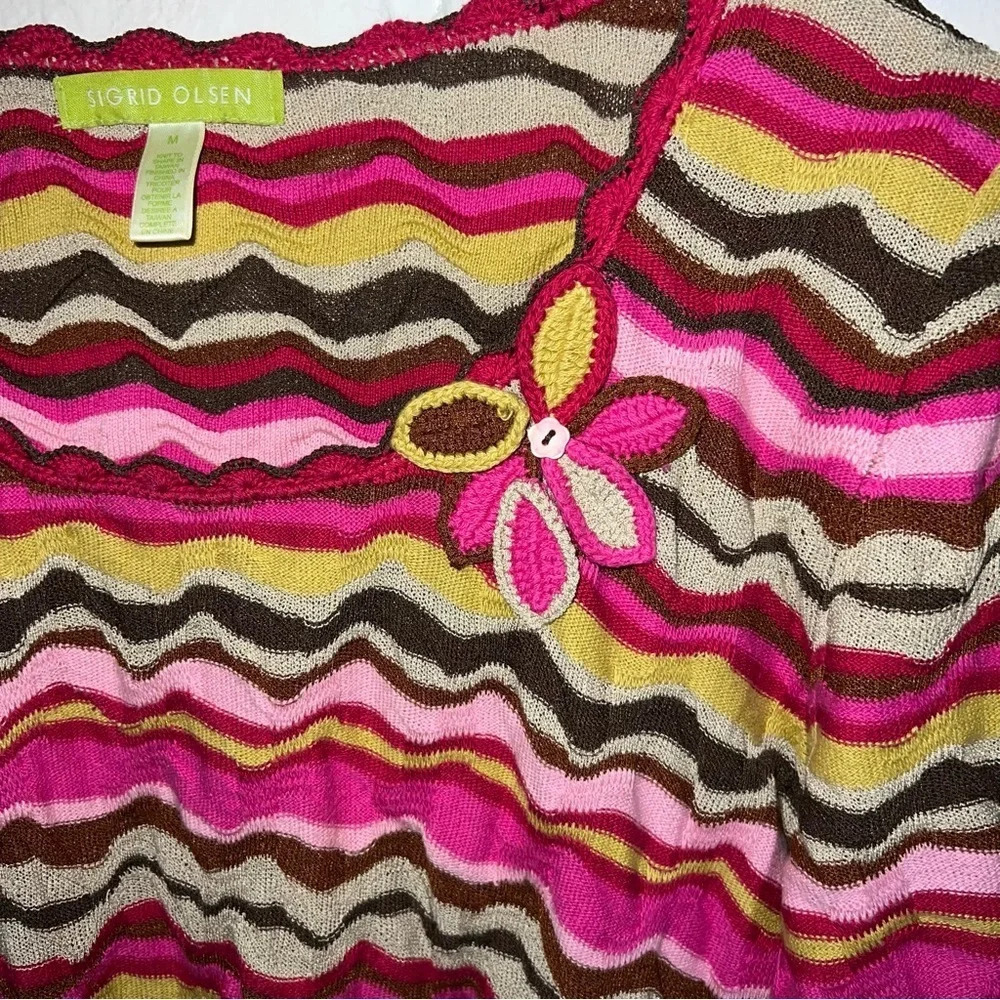 Sigrid Olsen Multicolored Short Sleeve Y2K Knit Sweater, Women’s Size Medium - Picture 5 of 6